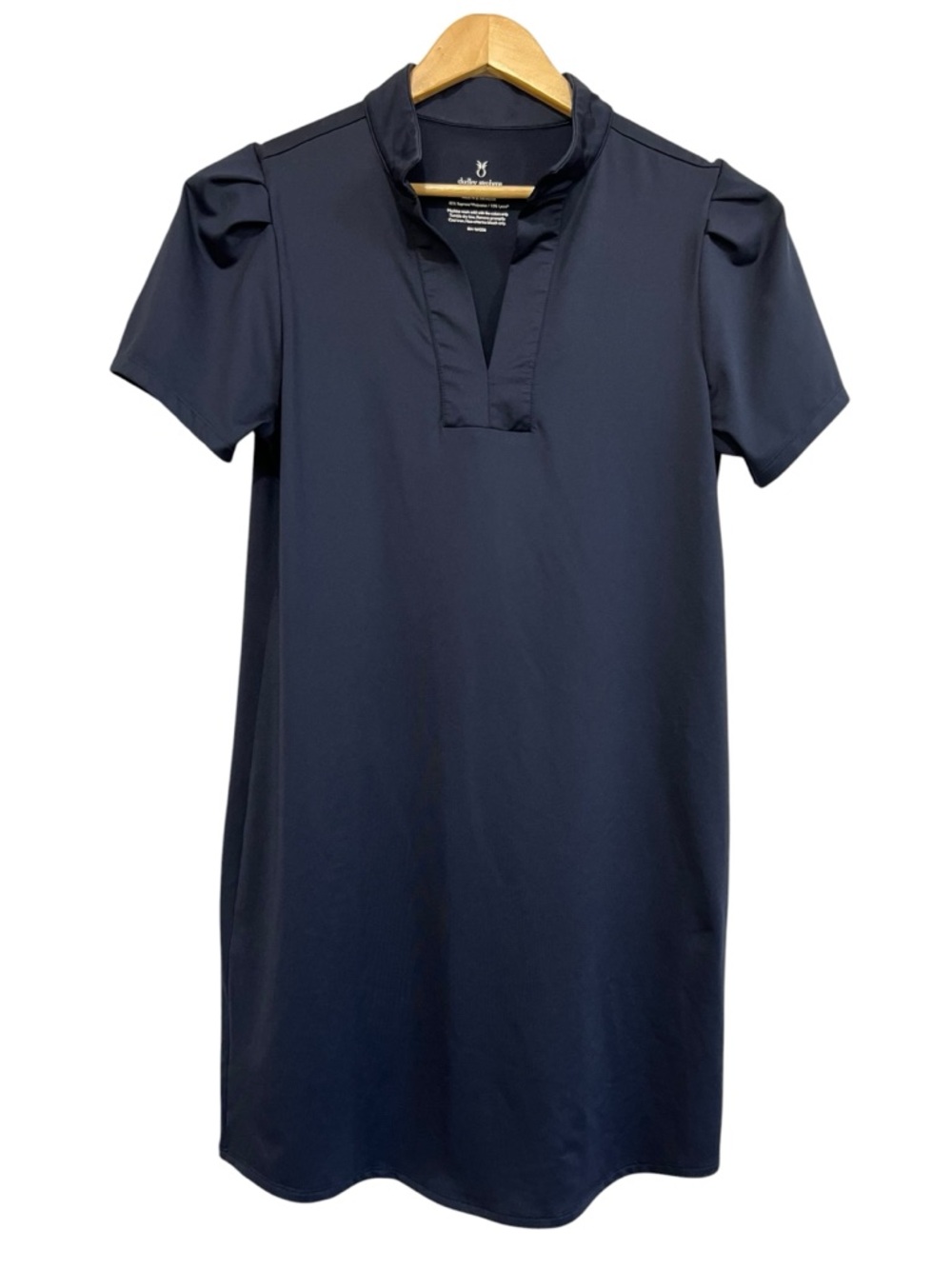 Dudley Stephens Parker Puff Sleeve Polo Dress Luxe Stretch Navy Medium